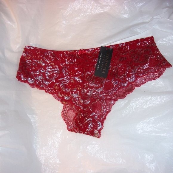 Youmita 34C Chili Pepper Metallic Lace Strappy Bra & Medium Lace Hipster NWT - Picture 7 of 10
